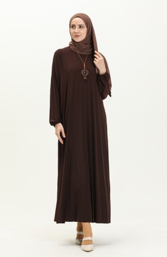 Pleated Sandy Necklace Dress 2023-10 Brown 2023-10