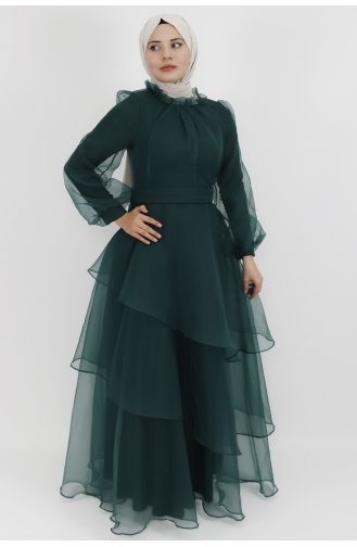 Dalya Kumaş Katkat Modelli Abiye 4364-02 Zümrüt Yeşili