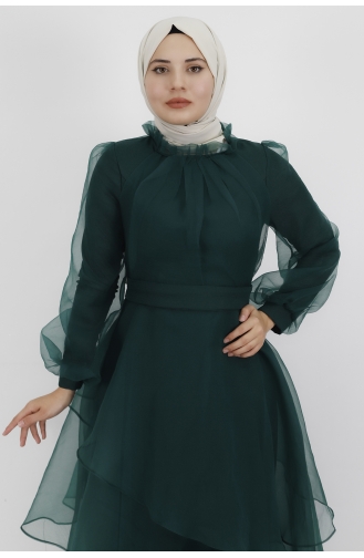 Dalya Kumaş Katkat Modelli Abiye 4364-02 Zümrüt Yeşili