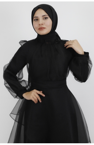 Black Hijab Evening Dress 4364-03