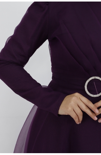 Dalya Kumaş Kruvaze Yaka Görünümlü Abiye 4279-01 Mürdüm