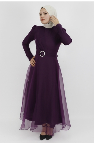 Dalya Kumaş Kruvaze Yaka Görünümlü Abiye 4279-01 Mürdüm