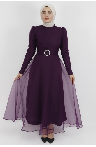 Dalya Kumaş Kruvaze Yaka Görünümlü Abiye 4279-01 Mürdüm