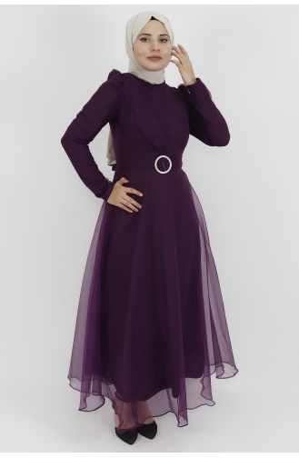 Dalya Kumaş Kruvaze Yaka Görünümlü Abiye 4279-01 Mürdüm