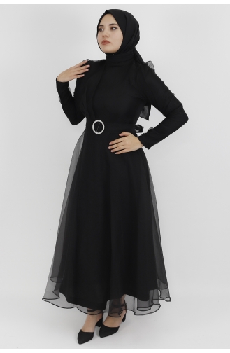 Black Hijab Evening Dress 4279-02