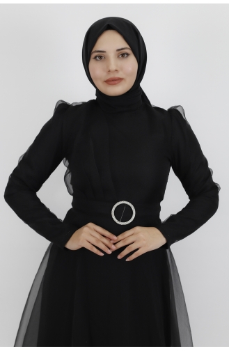 Black Hijab Evening Dress 4279-02