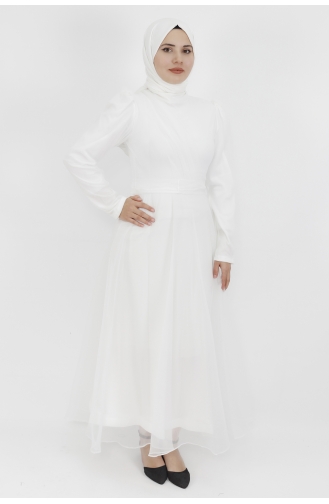 Weiß Hijab-Abendkleider 4279-03