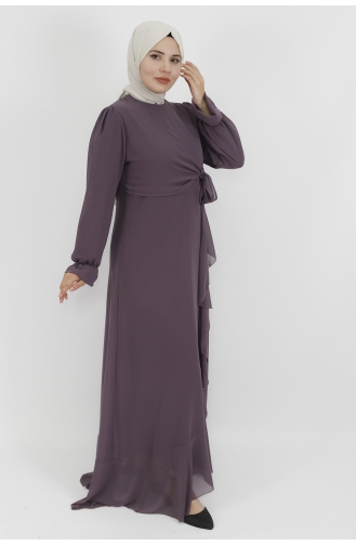 Fırfir Detaylı Şifon Kumaş Abiye 10010-04 Lila