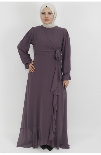 Fırfir Detaylı Şifon Kumaş Abiye 10010-04 Lila