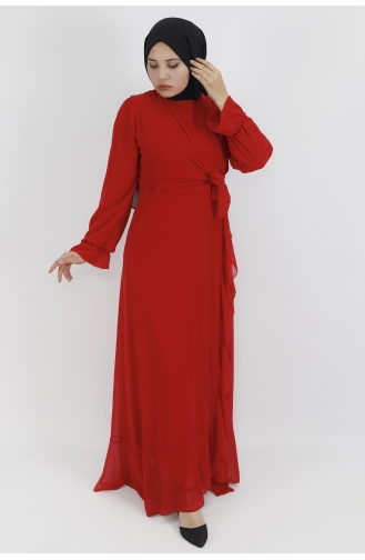 Red Hijab Evening Dress 10010-05