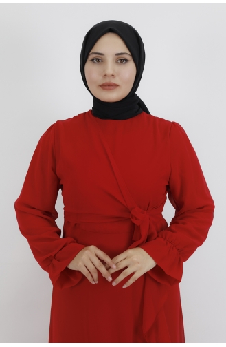 Red Hijab Evening Dress 10010-05