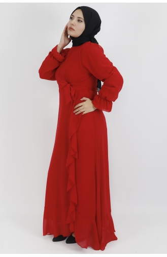 Red Hijab Evening Dress 10010-05