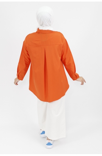 Kadın Silüet Nakışlı Poplin Kumaş Tunik Gömlek 23069-01 Oranj