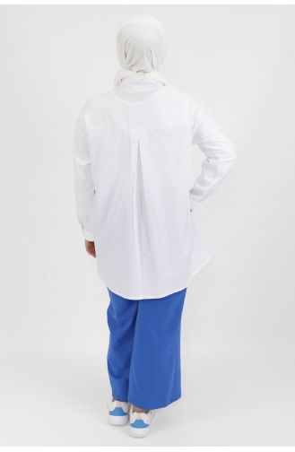 Kadın Silüet Nakışlı Poplin Kumaş Tunik Gömlek 23069-03 Beyaz
