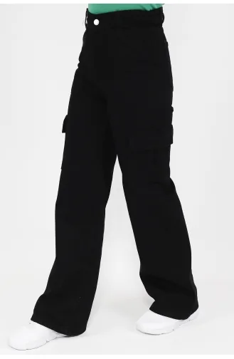 Kargo Cepli Geniş Paça Kot Pantolon 1369-01 Siyah