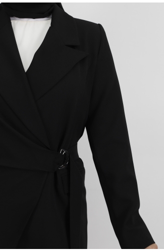 Kemer Detaylı Uzun Boy Blazer Ceket 62202-01 Siyah