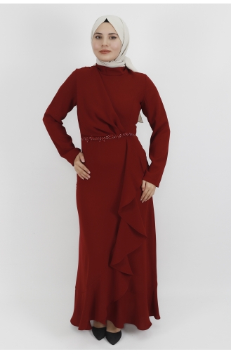 Kemeri Taşlı Fırfır Detaylı Krep Kumaş Abiye 4223-01 Bordo