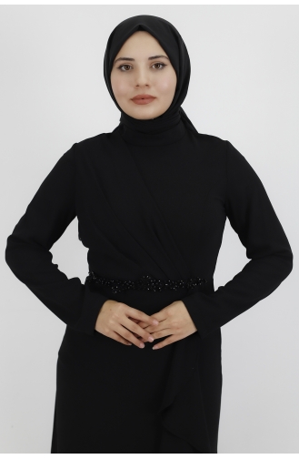 Black Hijab Evening Dress 4223-02