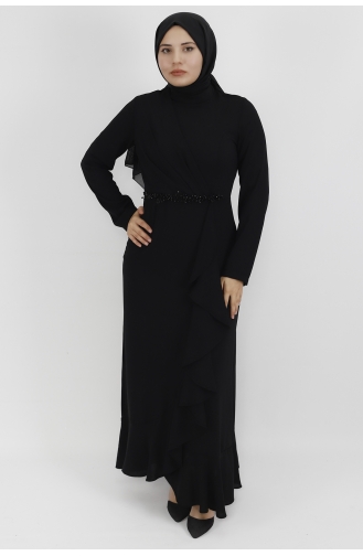 Black Hijab Evening Dress 4223-02