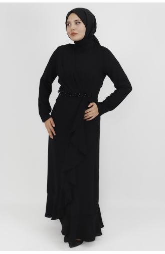 Black Hijab Evening Dress 4223-02