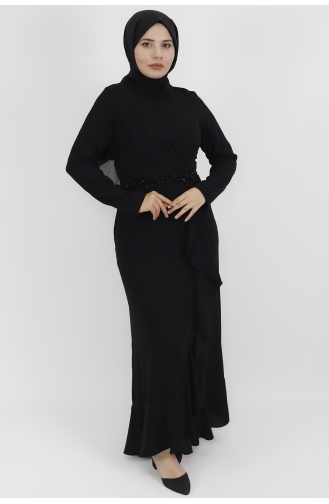 Black Hijab Evening Dress 4223-02