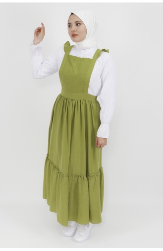 Keten Kumaş Gömlekli Jile Elbise 5073-01 Yeşil