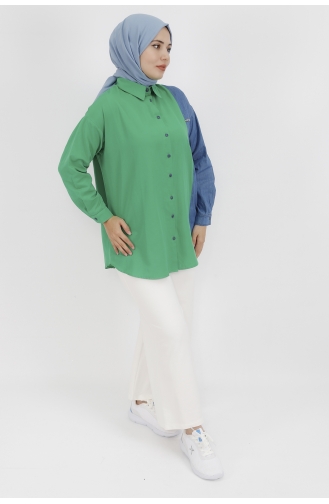 Kot Garnili Taş Detaylı Poplin Kumaş Tunik Gömlek 23074-02 Yeşil