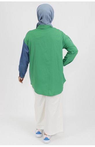 Kot Garnili Taş Detaylı Poplin Kumaş Tunik Gömlek 23074-02 Yeşil
