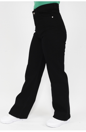 Kot Kumaş Geniş Paça Pantolon 1232-03 Siyah