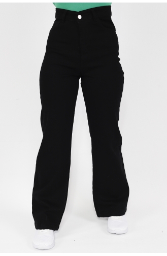 Kot Kumaş Geniş Paça Pantolon 1232-03 Siyah