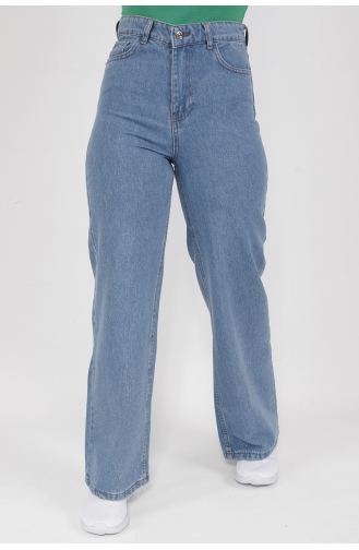 Kot Kumaş Geniş Paça Pantolon 1232-06 Açık Mavi