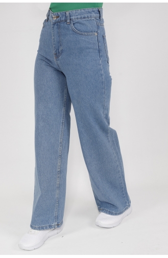 Kot Kumaş Geniş Paça Pantolon 1232-06 Açık Mavi