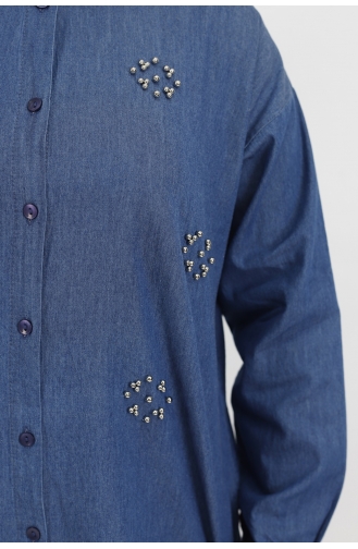 Kot Kumaş Taş Detaylı Tunik Gömlek 5440-01 Kot Mavi