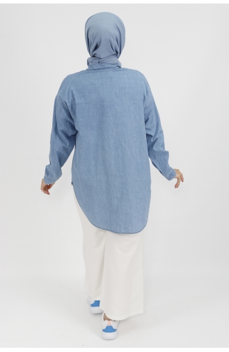 Kot Kumaş Taş Detaylı Tunik Gömlek 5440-02 Buz Mavisi