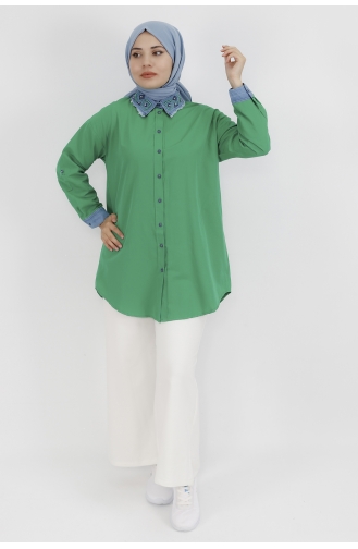 Kot Yaka Detaylı Poplin Kumaş Tunik Gömlek 23075-01 Yeşil