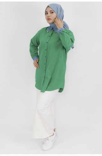Kot Yaka Detaylı Poplin Kumaş Tunik Gömlek 23075-01 Yeşil