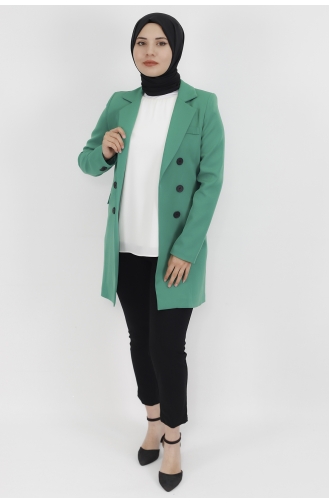 Kruvaze Yaka Düğme Detaylı Blazer Ceket 62203-02 Yeşil