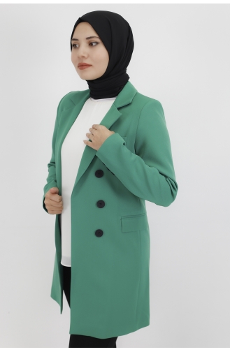 Kruvaze Yaka Düğme Detaylı Blazer Ceket 62203-02 Yeşil