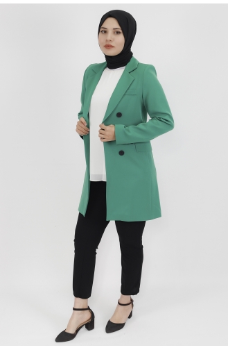 Kruvaze Yaka Düğme Detaylı Blazer Ceket 62203-02 Yeşil