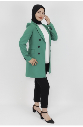Kruvaze Yaka Düğme Detaylı Blazer Ceket 62203-02 Yeşil