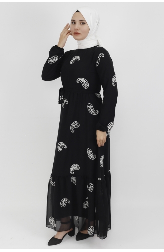 Schwarz Hijab Kleider 535-01