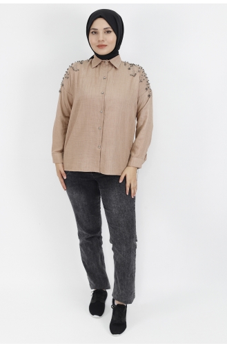 Beige Overhemdblouse 5002-03