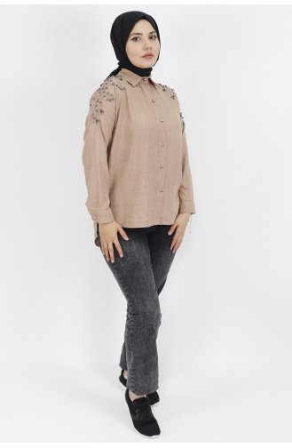 Beige Overhemdblouse 5002-03