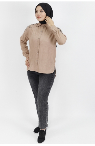 Beige Overhemdblouse 5002-03