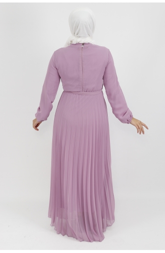 Pilise Detaylı Şifon Kumaş Elbise 533-02 Lila