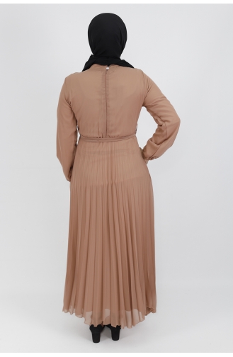 Pilise Detaylı Şifon Kumaş Elbise 533-05 Bej