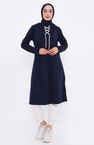 Lace Up Sweatshirt 3030-02 Navy Blue 3030-02
