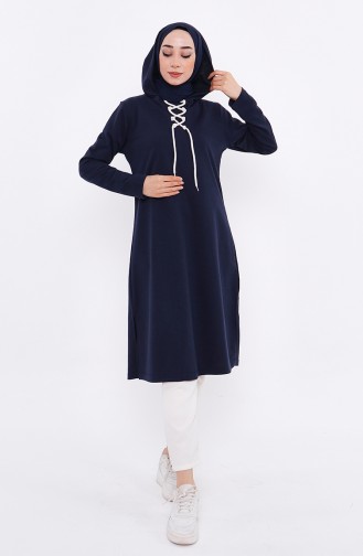 Lace Up Sweatshirt 3030-02 Navy Blue 3030-02