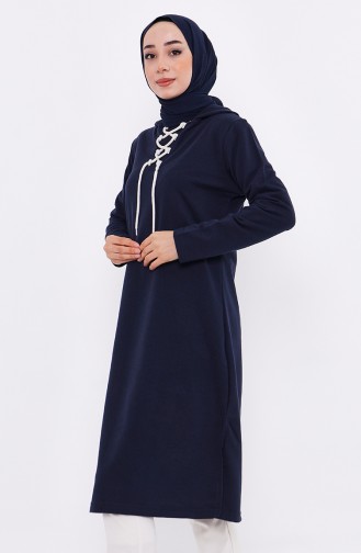 Lace Up Sweatshirt 3030-02 Navy Blue 3030-02