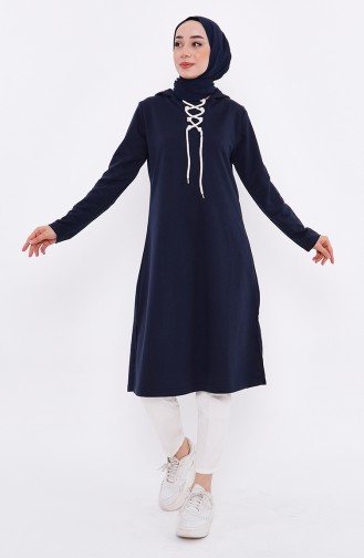 Lace Up Sweatshirt 3030-02 Navy Blue 3030-02